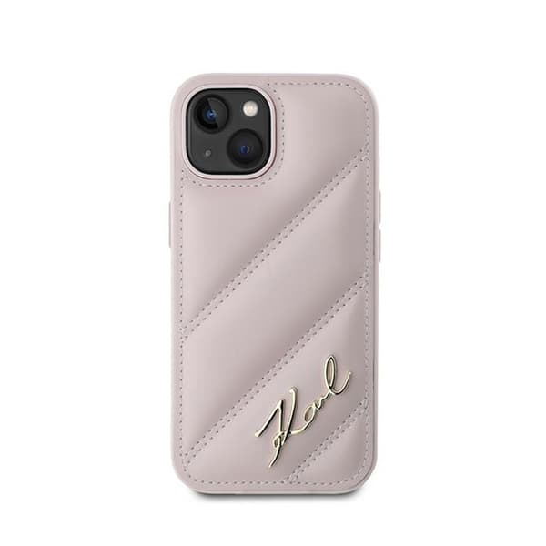 Karl Lagerfeld Diagonal Quilted Script - iPhone 15 / 14 / 13 -suojakuori (vaaleanpunainen)