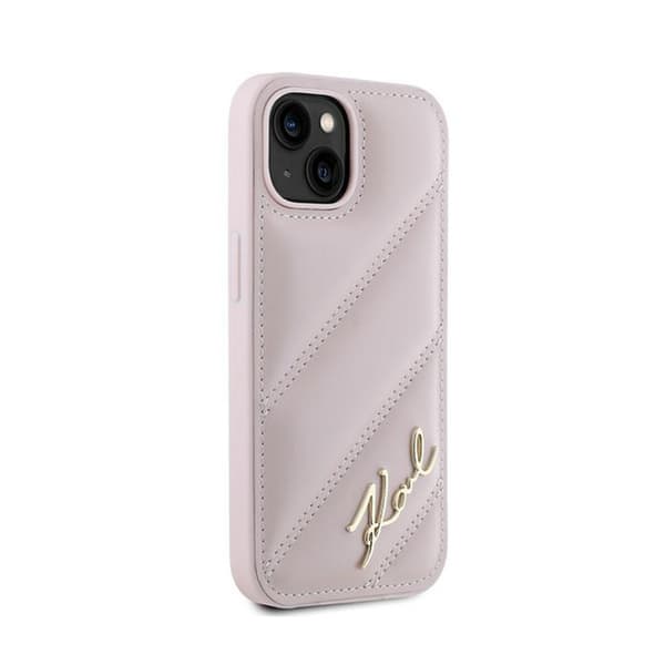 Karl Lagerfeld Diagonal Quilted Script - iPhone 15 / 14 / 13 -suojakuori (vaaleanpunainen)
