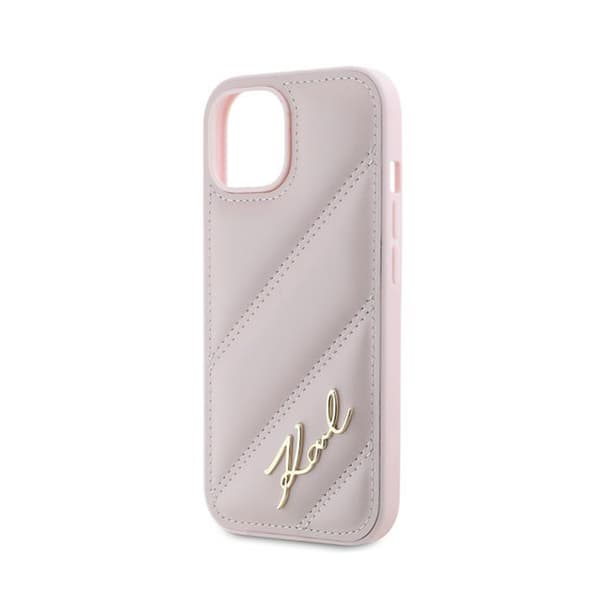 Karl Lagerfeld Diagonal Quilted Script - iPhone 15 / 14 / 13 -suojakuori (vaaleanpunainen)