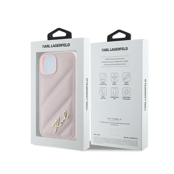 Karl Lagerfeld Diagonal Quilted Script - iPhone 15 / 14 / 13 -suojakuori (vaaleanpunainen)