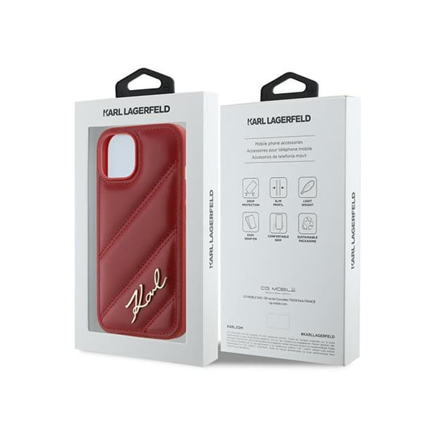Karl Lagerfeld Diagonal Quilted Script - iPhone 15 / 14 / 13-skal (rött)