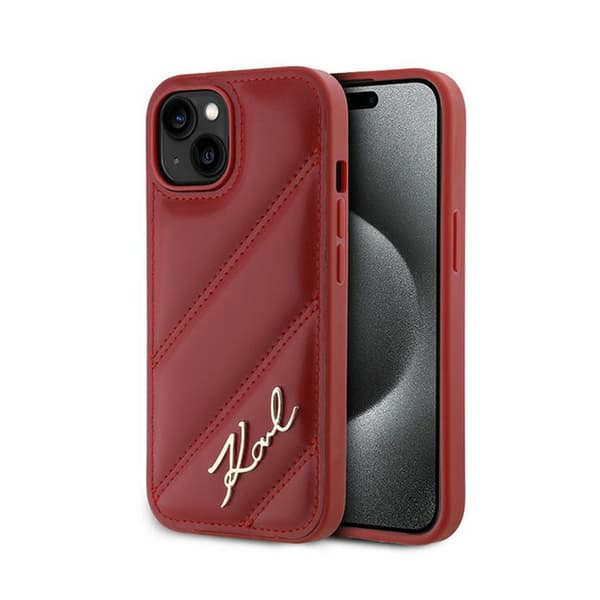 Karl Lagerfeld Diagonal Quilted Script - iPhone 15 / 14 / 13-skal (rött)