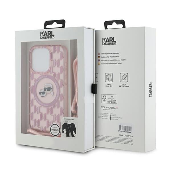 Karl Lagerfeld IML Crossbody Monogram Karl & Choupette Head MagSafe - iPhone 15 Pro cover (lyserød)