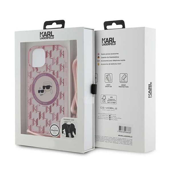 Karl Lagerfeld IML Crossbody Monogram Karl & Choupette Head MagSafe - iPhone 15 / 14 / 13 Cover (Pink)
