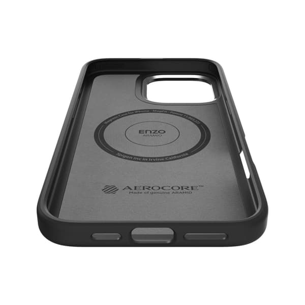 Spigen Enzo Aramid Mag MagSafe - iPhone 16 Pro -suojakuori (musta / hopea)
