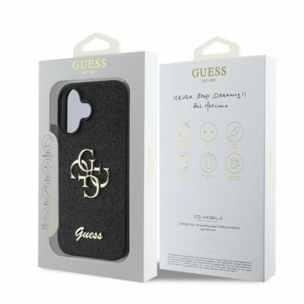 Guess Fixed Glitter Big 4G - iPhone 16-skal (svart)
