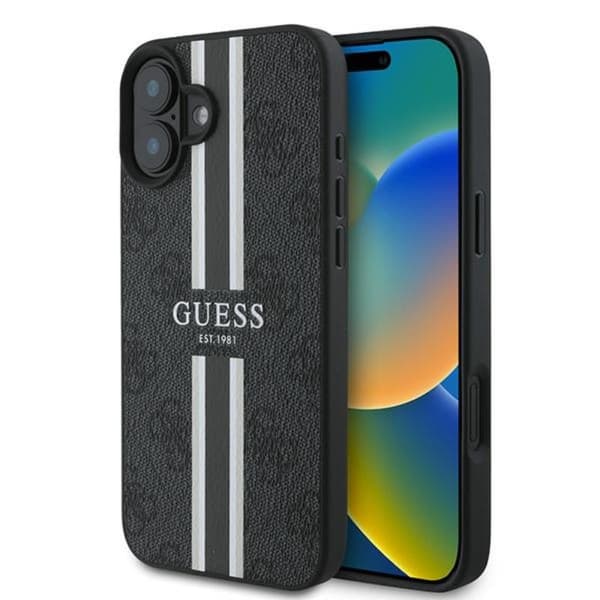 Guess 4G Printed Stripes MagSafe - iPhone 16 Plus -suojakuori (musta)