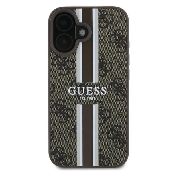 Guess 4G Printed Stripes MagSafe - iPhone 16 Plus -suojakuori (ruskea)