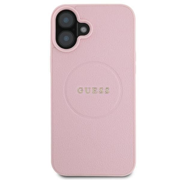 Guess Grained Ring MagSafe - iPhone 16 Plus -suojakuori (vaaleanpunainen)