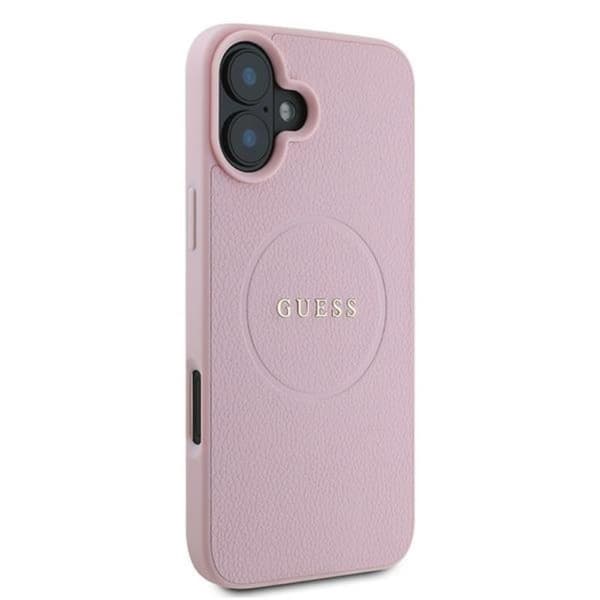 Guess Grained Ring MagSafe - iPhone 16 Plus -suojakuori (vaaleanpunainen)