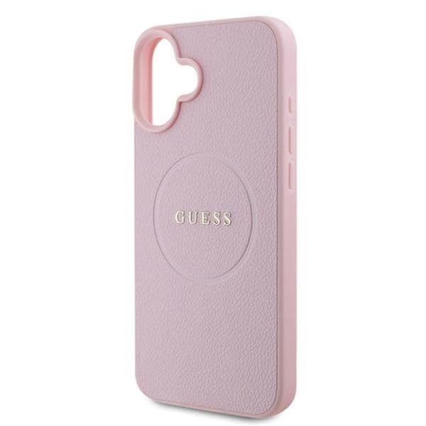 Guess Grained Ring MagSafe - iPhone 16 Plus -suojakuori (vaaleanpunainen)
