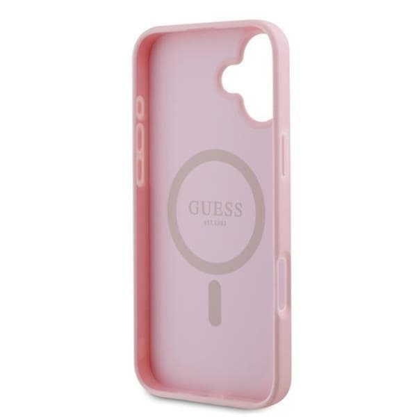 Guess Grained Ring MagSafe - iPhone 16 Plus -suojakuori (vaaleanpunainen)
