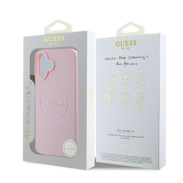 Guess Grained Ring MagSafe - iPhone 16 Plus -suojakuori (vaaleanpunainen)