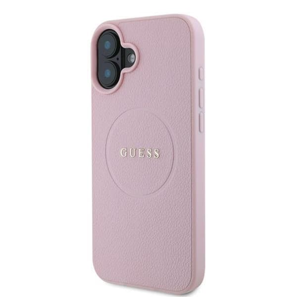 Guess Grained Ring MagSafe - iPhone 16 Plus -suojakuori (vaaleanpunainen)