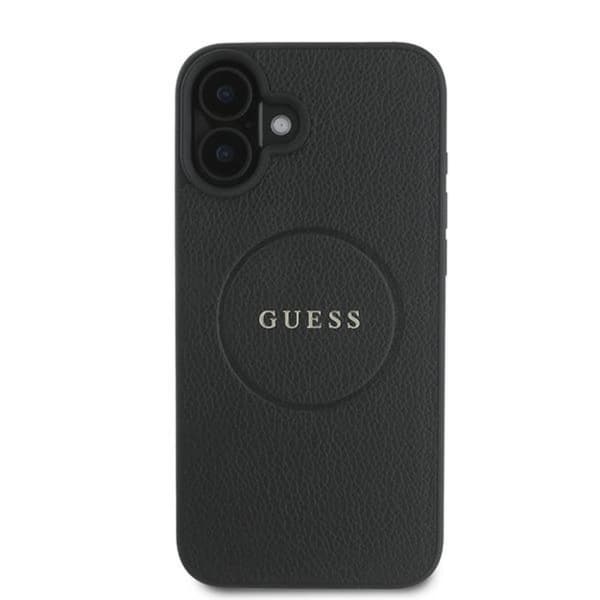 Guess Grained Ring MagSafe - iPhone 16 Plus -suojakuori (musta)