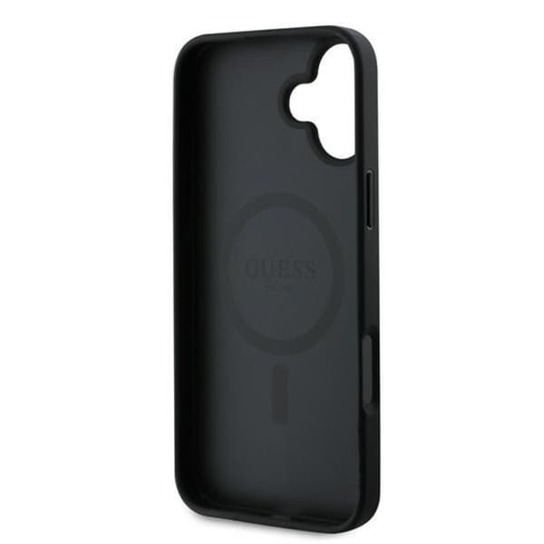 Guess Grained Ring MagSafe - iPhone 16 Plus -suojakuori (musta)