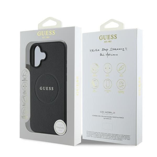 Guess Grained Ring MagSafe - iPhone 16 Plus -suojakuori (musta)