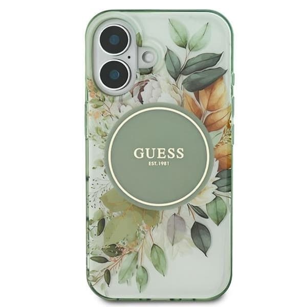 Guess IML Blomster & Tonal Circle MagSafe - iPhone 16 Plus Etui (Grøn)