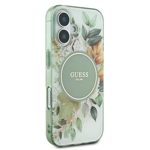 Guess IML Blomster & Tonal Circle MagSafe - iPhone 16 Plus Etui (Grøn)