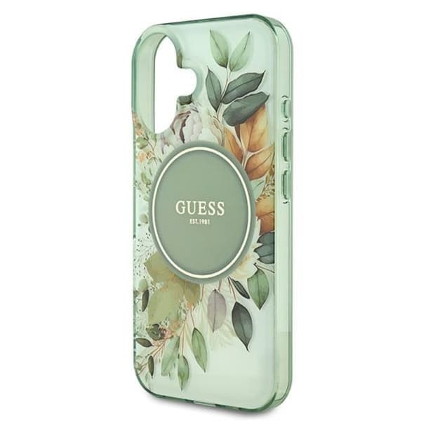Guess IML Blomster & Tonal Circle MagSafe - iPhone 16 Plus Etui (Grøn)