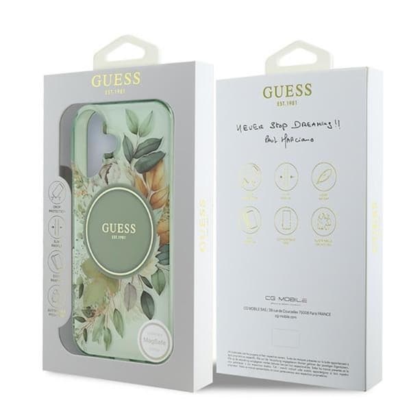 Guess IML Blomster & Tonal Circle MagSafe - iPhone 16 Plus Etui (Grøn)