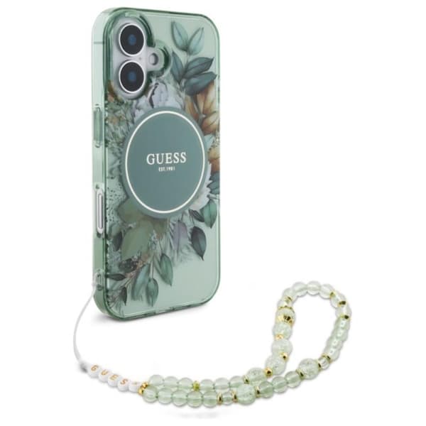 Guess IML Flowers helminauhalla MagSafe - iPhone 16 Plus -suojakuori (vihreä)