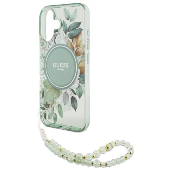 Guess IML Flowers helminauhalla MagSafe - iPhone 16 Plus -suojakuori (vihreä)
