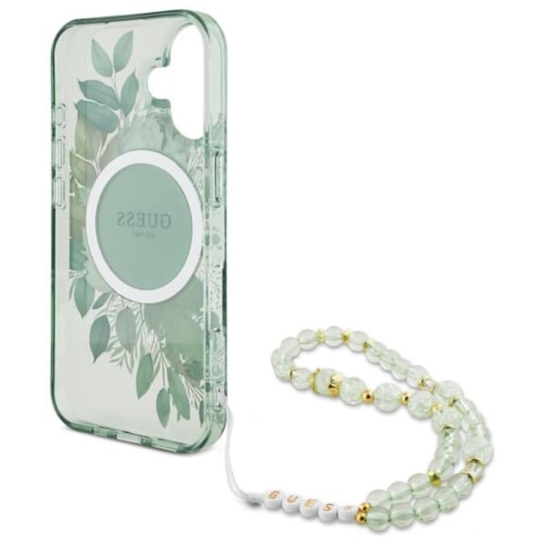 Guess IML Flowers helminauhalla MagSafe - iPhone 16 Plus -suojakuori (vihreä)