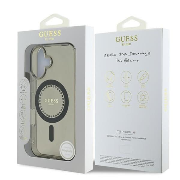 Guess IML Strassilla koristeltu MagSafe - iPhone 16 Plus -suojakuori (musta)