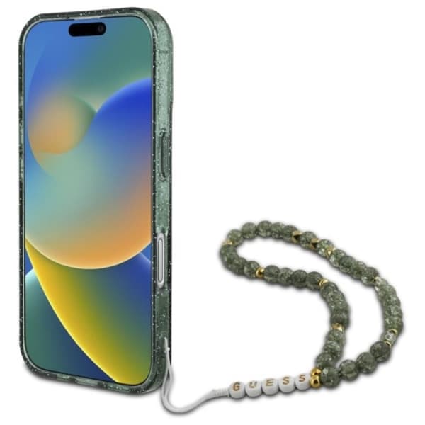 Guess IML Glitter med perlerem MagSafe - iPhone 16 Plus cover (grøn)