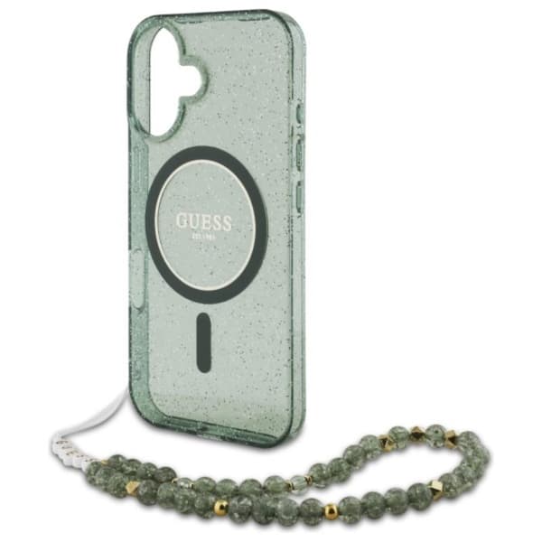 Guess IML Glitter med perlerem MagSafe - iPhone 16 Plus cover (grøn)