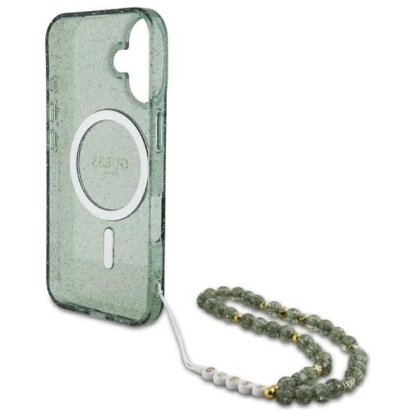 Guess IML Glitter med perlerem MagSafe - iPhone 16 Plus cover (grøn)