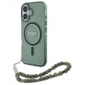 Miniatyrbillede 1 af 6: Guess IML Glitter med perlerem MagSafe - iPhone 16 Plus cover (grøn)