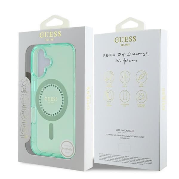 Guess IML Strassikivet MagSafe - iPhone 16 -kotelo (vihreä)
