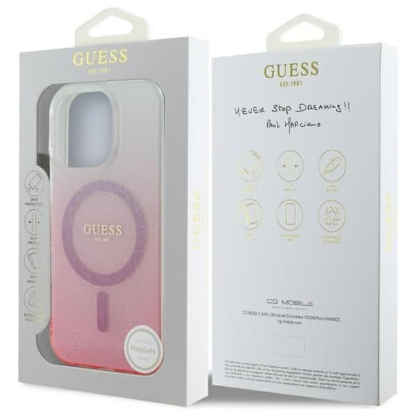 Guess IML Glitter Gradient MagSafe - iPhone 16 Pro Max cover (lyserød)