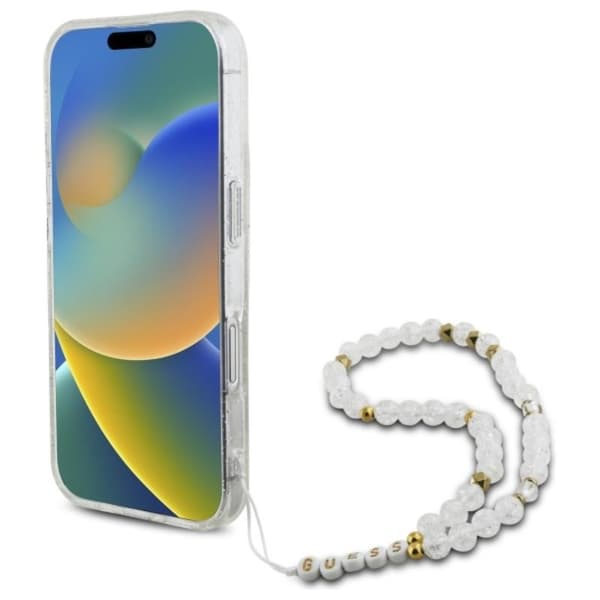 Guess IML Glitter helmiäisrannekkeella varustettu MagSafe - iPhone 16 Plus -suojakuori (kirkas)