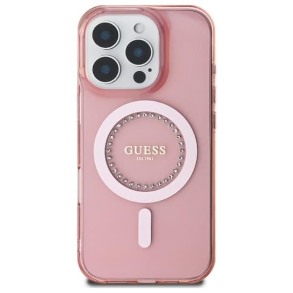 Guess IML Rhinestones MagSafe - iPhone 16 Pro Max cover (lyserød)