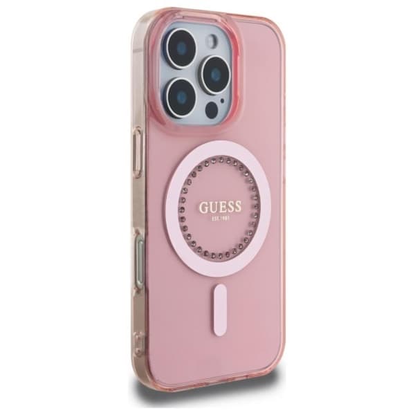 Guess IML Rhinestones MagSafe - iPhone 16 Pro Max cover (lyserød)