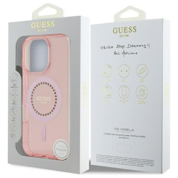 Guess IML Rhinestones MagSafe - iPhone 16 Pro Max cover (lyserød)