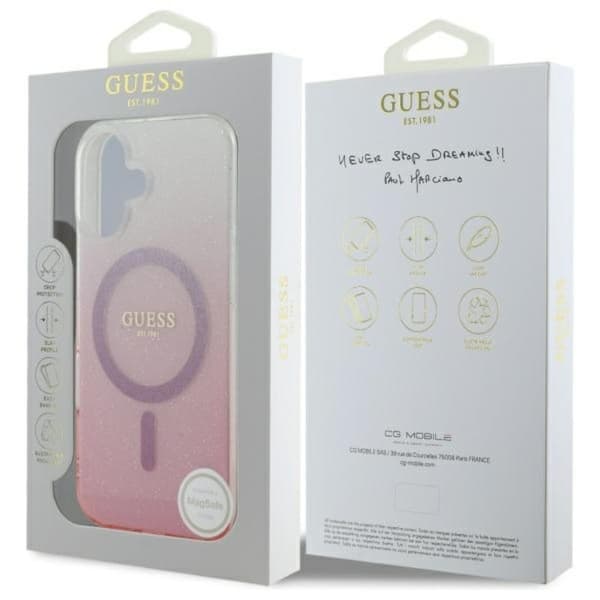 Guess IML Glitter Gradient MagSafe - iPhone 16 Plus -suojakuori (vaaleanpunainen)