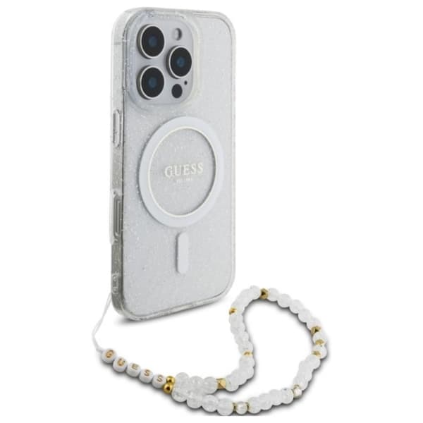 Guess IML Glitter med perlerem MagSafe - iPhone 16 Pro cover (klar)