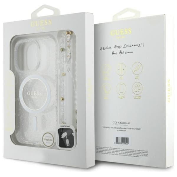 Guess IML Glitter med perlerem MagSafe - iPhone 16 Pro cover (klar)