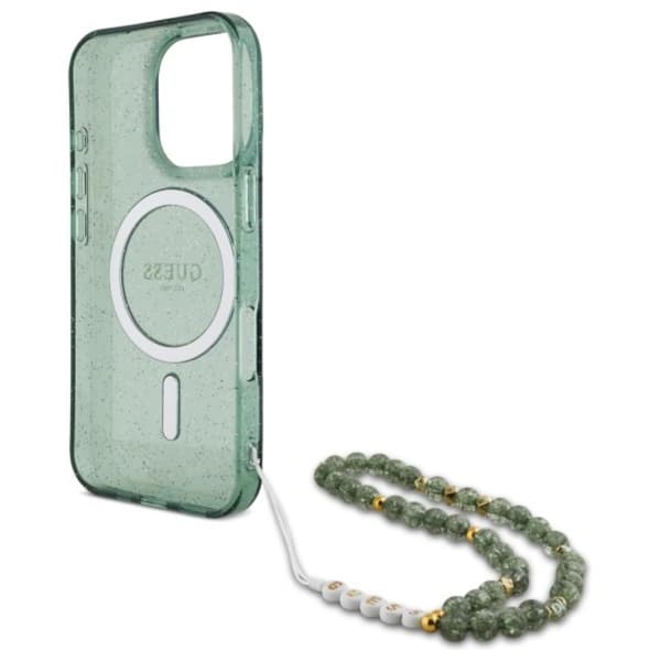 Guess IML Glitter med perlerem MagSafe - iPhone 16 Pro Max cover (grøn)
