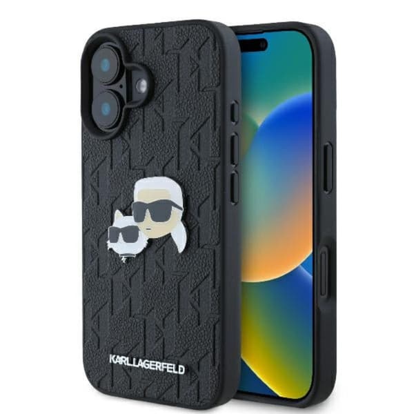 Karl Lagerfeld Monogram Karl & Chaoupette Hovednål - iPhone 16 Plus cover (sort)