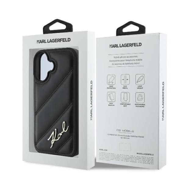 Karl Lagerfeld Quilted Signature - iPhone 16 Plus -suojakuori (musta)
