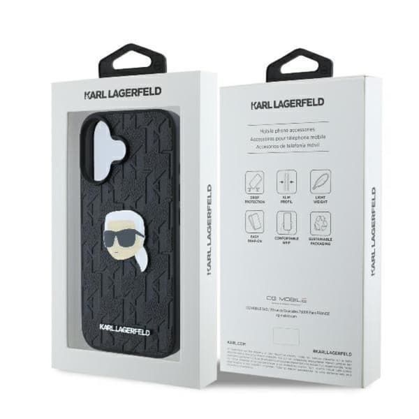 Karl Lagerfeld Monogrammi Karl -pinni - iPhone 16 -suojakuori (musta)