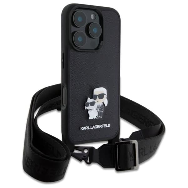 Karl Lagerfeld Saffiano Karl & Choupette Metal Pin CBDY Strap - iPhone 16 Pro Max Cover (Sort)