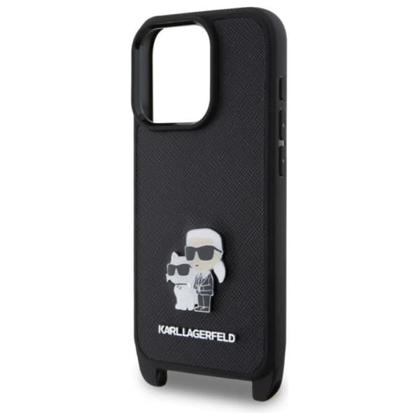 Karl Lagerfeld Saffiano Karl & Choupette Metal Pin CBDY Strap - iPhone 16 Pro Max Cover (Sort)