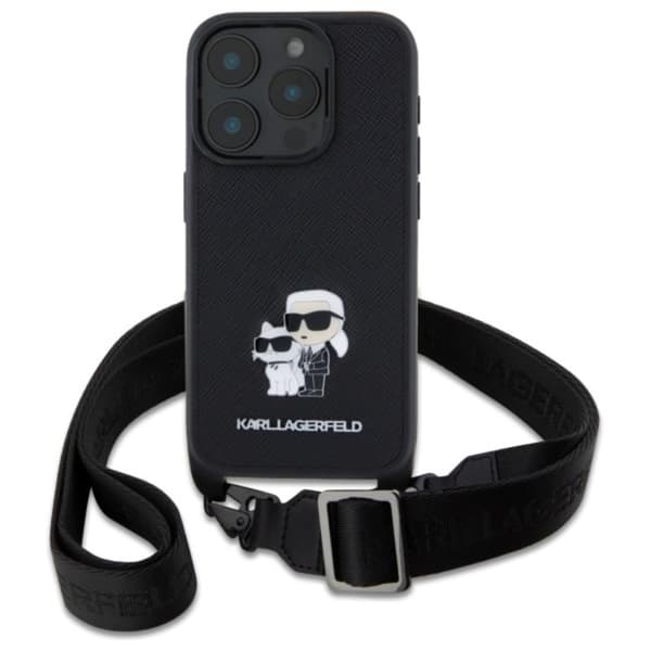 Karl Lagerfeld Saffiano Karl & Choupette Metal Pin CBDY Strap - iPhone 16 Pro Max Cover (Sort)