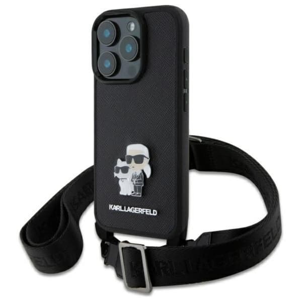 Karl Lagerfeld Saffiano Karl & Choupette Metal Pin CBDY Strap - iPhone 16 Pro Max Cover (Sort)